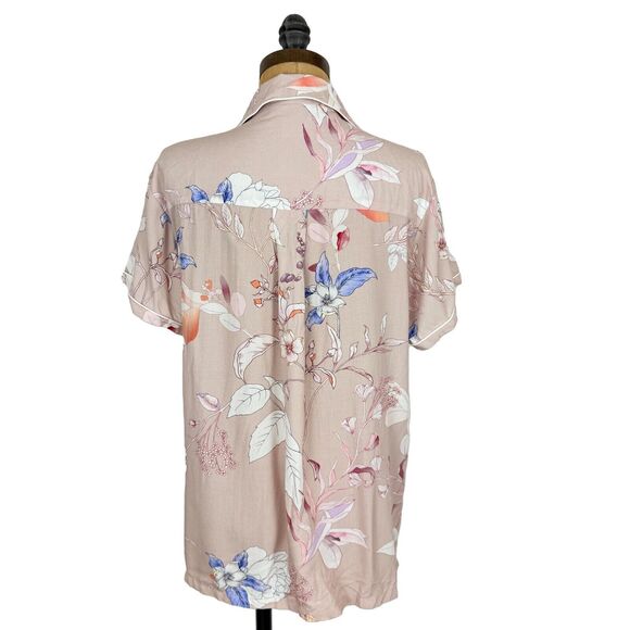 PLUM PRETTY SUGAR Floral Pajama Button Up Shirt Top M Soft Rayon Pink EUC B50 - Picture 3 of 5